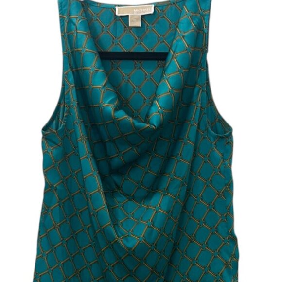 Michael Kors Teal Sleeveless Blouse Size - XS Gold Chain Print Detail Top - Picture 2 of 10